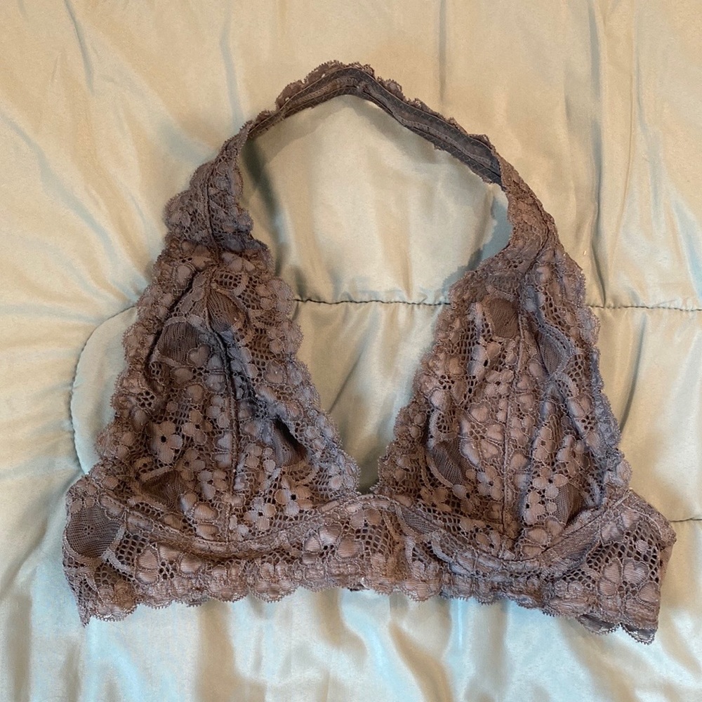 Free People Halter Lace Bralette Gray